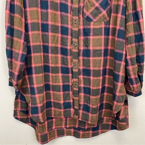 Free People Wild Side Tunic Plaid Oversized Tie Back Shirt Size S - Picture 6 of 11